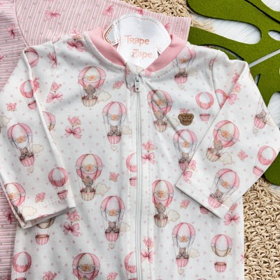 Kit 2 Macacões + Naninha Ursinha - Ursinha no Balão - Rose e Rosa